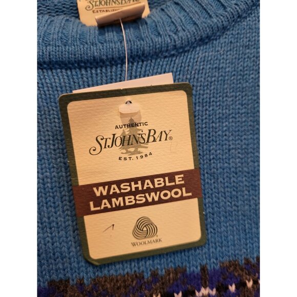 Vtg Deadstock Womens Blue Black Washable Lambswool Fair Isle Sweater Sz M - Picture 6 of 7